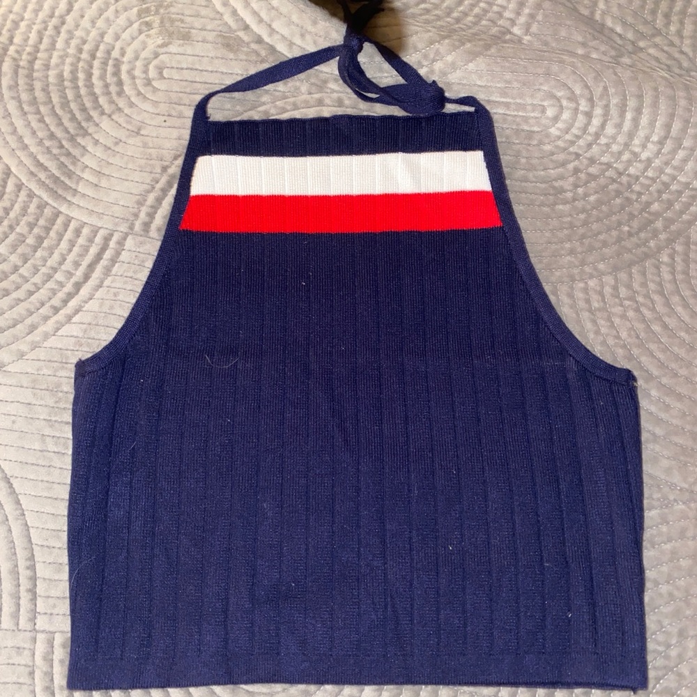 red white & blue halter crop top